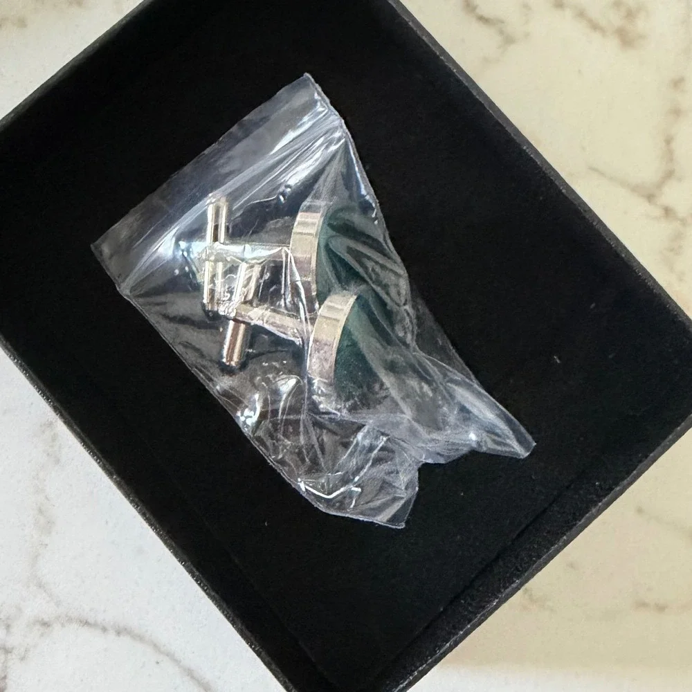 Azazie Mens Emerald Green Satin Silver Tone Round Cufflinks Old Money Minimalist